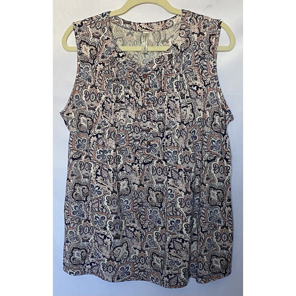 PerSeption Concept WomensTunic Top Size XL Sleeveless Half Button Up Paisley